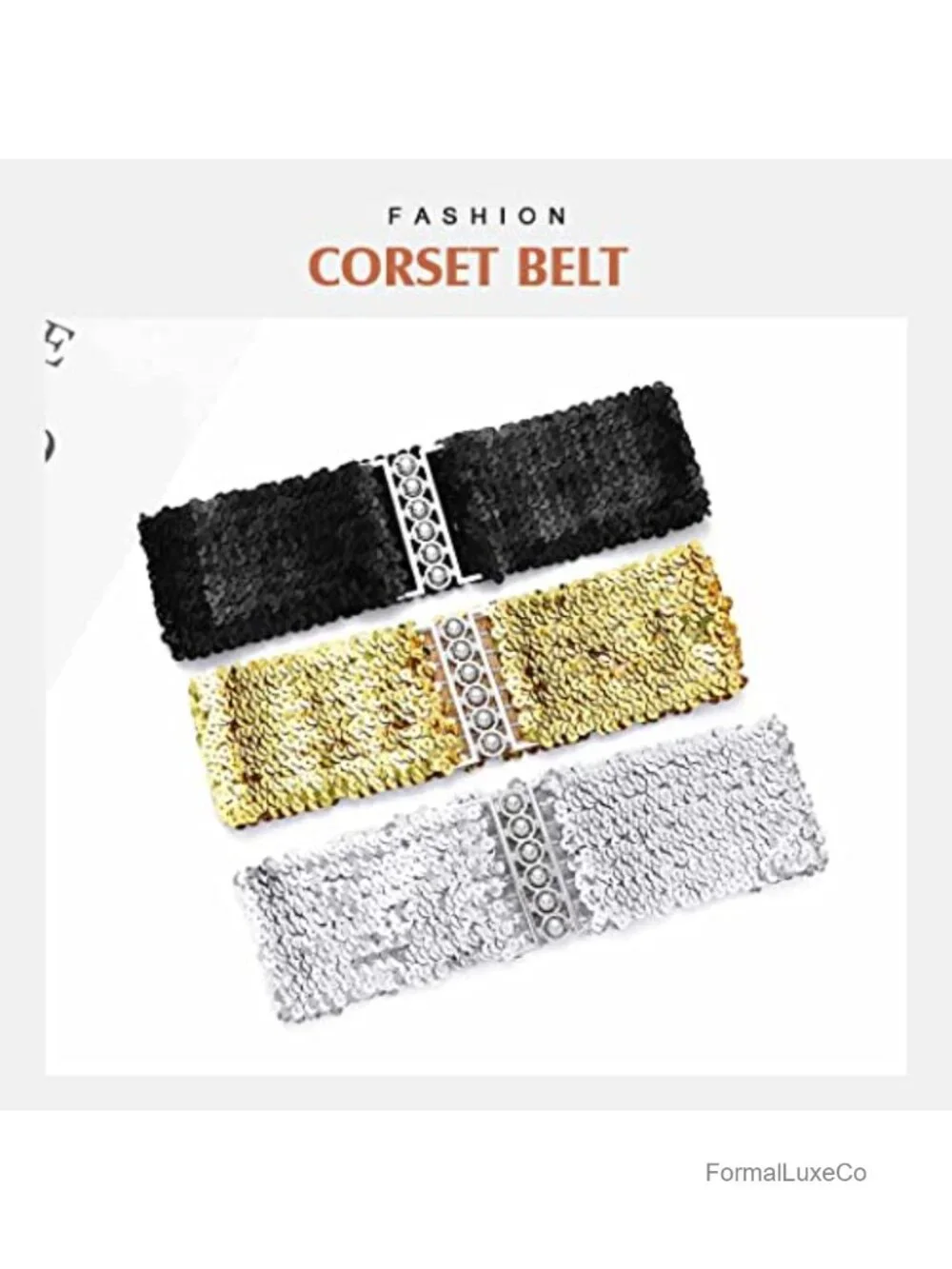 Stretch Wide Waist Belt Sequin Elastic Dress Belt Sparkly Waistband Cinch Belt